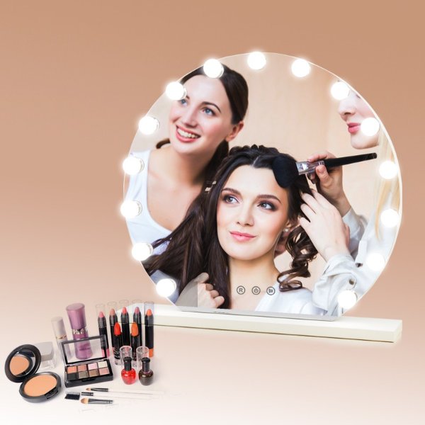 Round Hollywood Vanity Mirror With Lights